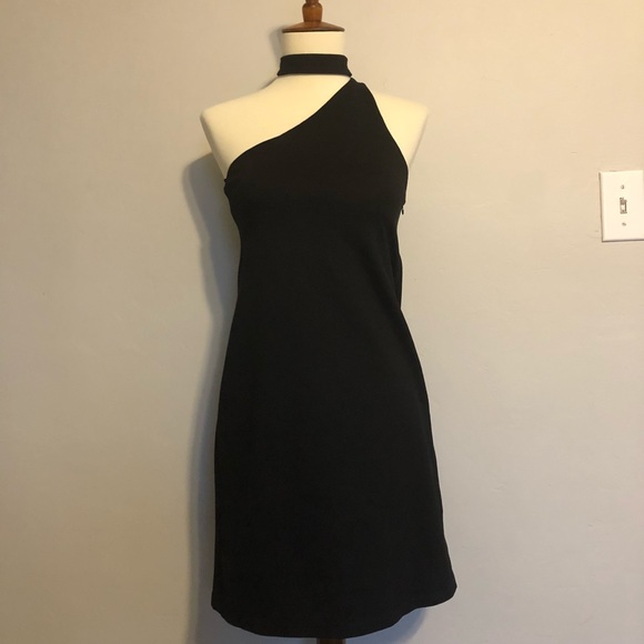 zara black one shoulder dress